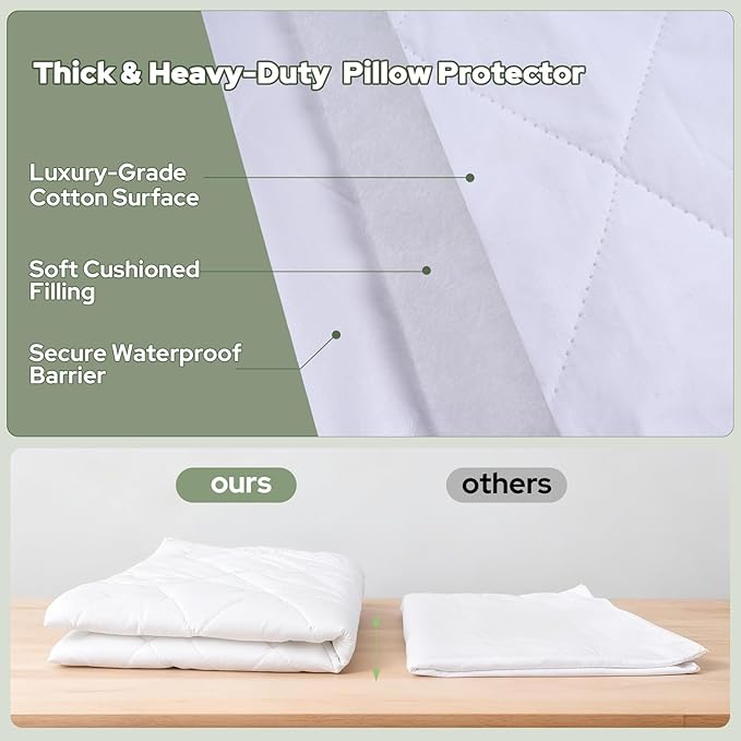 CoolShields Premium 100% Cotton Waterproof Pillow Protectors with Zipper, Breathable & Noiseless, Hypoallergenic Soft Skin-Friendly Surface for All-Night Comfort, Standard Size - 20”x26” (2 Pack)