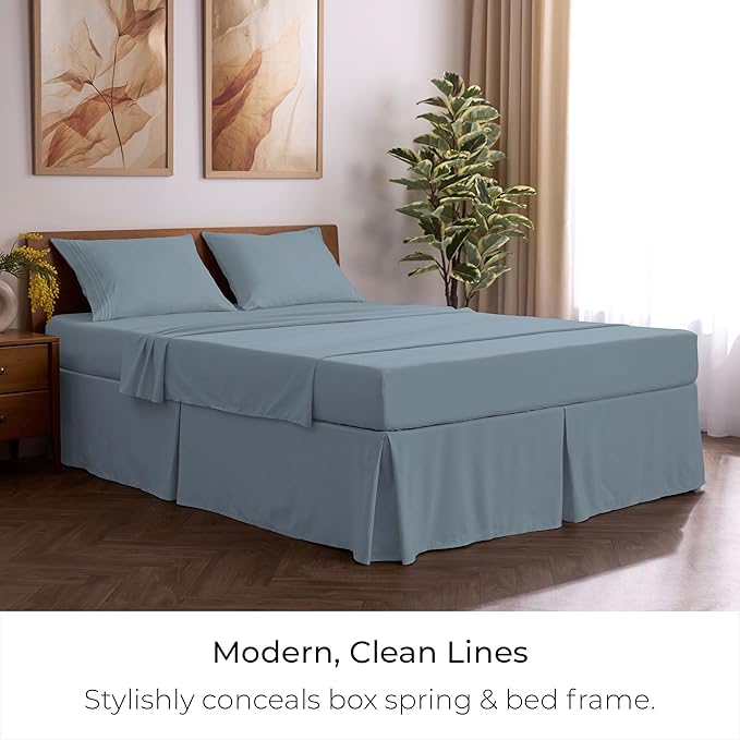 Mellanni Bed Skirt Cal King Size- Bed Skirting - 15-Inch Tailored Drop Pleated Dust Ruffle - Hotel Luxury Bedding - Wrinkle, Fade, Stain Resistant - 1 Bedskirt (Cal King, Blue Hydrangea)