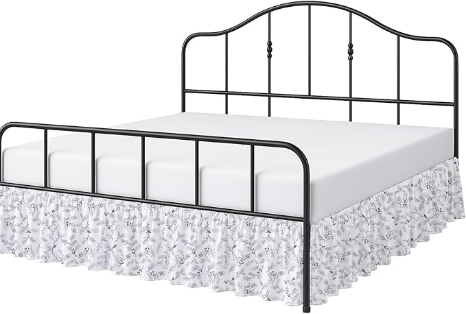 Cottington Lane Ruffled Bed Skirt Full Size with Split Corner, Brushed Microfiber Hotel Quality Dust Ruffle, 24 Inch Drop Gathered Bedskirt, Soft, Stylish, Shrink & Fade Resistant, Coco Rose Leaf