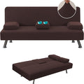 H.VERSAILTEX 4 Pieces Stretch Futon Covers Sofa Bed Slipcover with Removable Armrests and Cupholders Covers Furniture Protector High Spandex Small Checks Jacquard Fabric, Chocolate