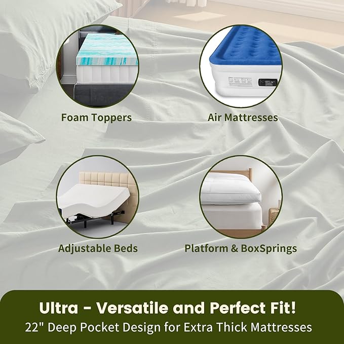 100% Linen Sheet Set King Size Extra Deep Pocket Fits 18-24 Inch Mattress, Breathable & Soft, Smooth 4-Piece Set for Thick Mattresses Hotel Luxury Bedding（King, Forest Green）