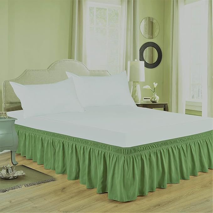 Sage Wrap Around Bed Skirts with 16" Drop - Three Sides Fabric Adjustable Elastic Dust Ruffle Silky Soft -600 TC Stretchy Bed Skirt-King(76"X 80") Sage