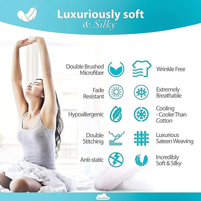 DREAMCARE Queen Size Sheets - Cooling Bed Sheets - 4pcs Set - up to 15" Deep Pocket Queen Sheet Set - Sheets Queen Size Bed - Soft & Long Lasting 100% Fine Brushed Polyester with Side Pocket - DGray