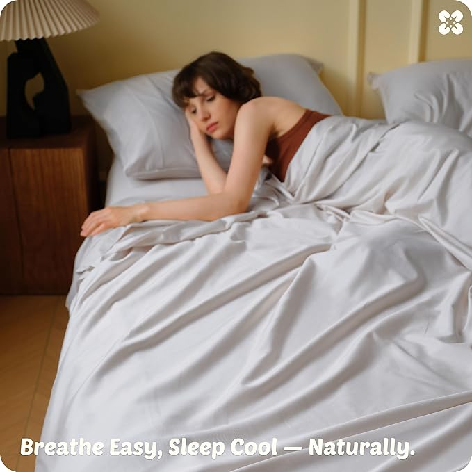 Bedsure Cooling Sheets, Rayon Derived from Bamboo & Cotton Blend, GentleSoft, Breathable, King Size Sheets Set, Deep Pocket Up to 18 Inches, Hotel Luxury Bedding for Hot Sleepers, Grey