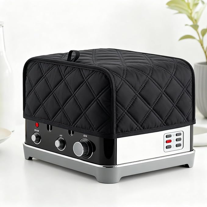 Toaster Cover 2 Slice, 11.4 x 7.5 x 7.9in Universal Size Toasters Dusts Covers, Black Kitchen Small Appliance Cover, Polyester and Cotton Quilted Kitchen Appliance Covers