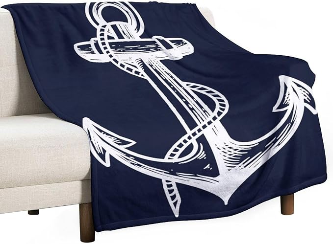 Anchor Blanket Retro Abstract Nautical Navy Blue White Soft Cozy Lightweight Throw Blanket for Kids Girls Boys Women Men Bedroom Living Room Dorm Chair Sofa Travel 70x80in