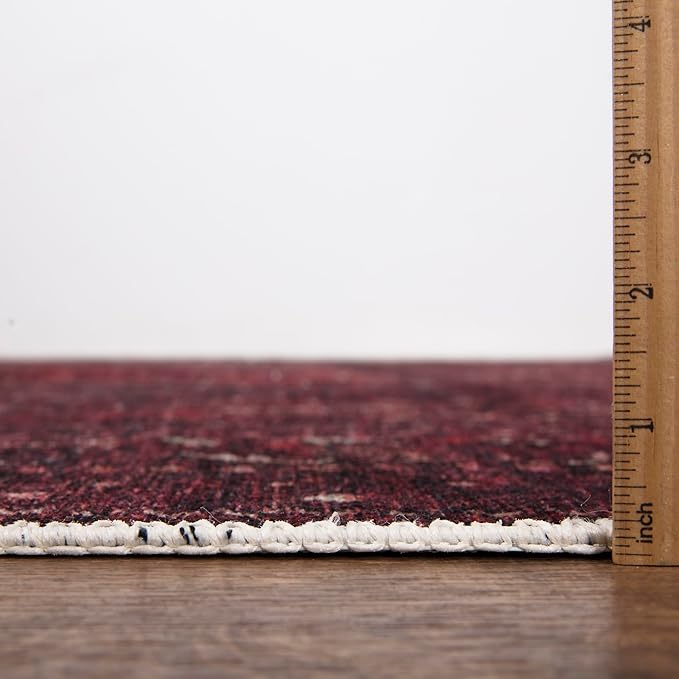 Bloom Rugs Washable Non-Slip 9' x 12' Rug - Dark Red Traditional Bordered Area Rug for Living Room, Bedroom, Dining Room, and Kitchen - Exact Size: 9' x 12'