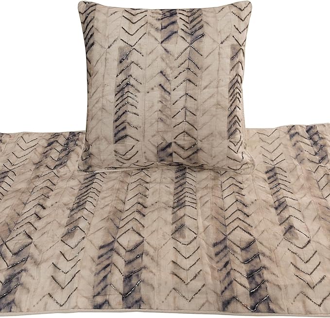 The HomeCentric King Queen Twin Grey Handmade Twin 53"x18" Bed Runner Without Pillow Cover, Tie & Dye Beaded Bed Scarf on Cotton Fabric - Tie Dye Chevy