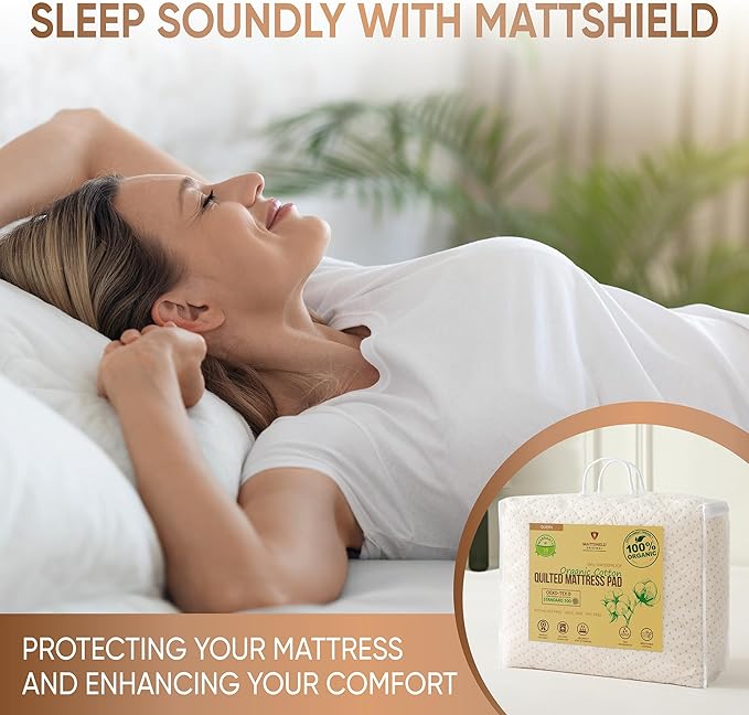 Luxury Quilted Organic Cotton Mattress Protector California King - 380 GSM Waterproof & Breathable Pad - Deep Pocket Fitted Cover - Soft & Silent Protection