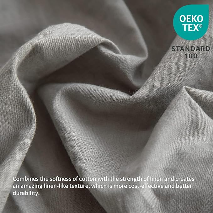 BISELINA French Linen Bed Skirt with Pleated Frills 18-Inch Tailored Drop Natural Flax Cotton Blend Dust Ruffle Soft Cozy Farmhouse Bedding (18" King, Ruffle Grey)