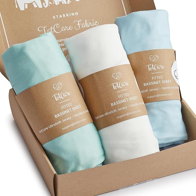 Bedside Sleeper Bassinet Sheets 35x20 for MiClassic, Milliard Bassinet and Large Bedside Sleepers - Buttery Soft, Premium Stretchy Jersey Knit Sheets - Sky + Sage + Cloud, 3 Pack