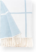 Hofdeco Premium Coastal Decorative Throw Blanket for Patio Couch Sofa, Baby Blue Plaid with Fringe, 52"x71"