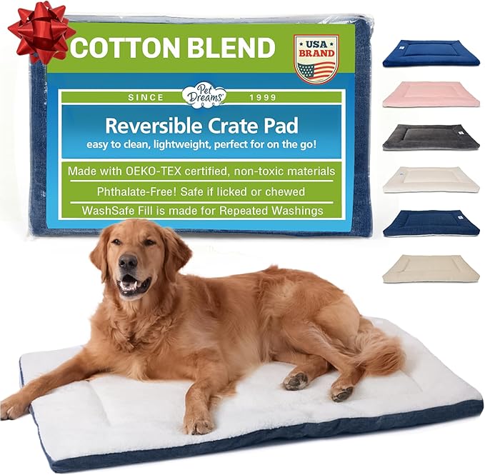 Pet Dreams Dog Crate Pad - Washable Kennel Mat, Crate Pads for Dog Cages, Non-Toxic, Flat Indoor Cat Bed, Fits iCrate 18, 24, 30, 36, 42, 48 Inches (Denim, X Large, 42")