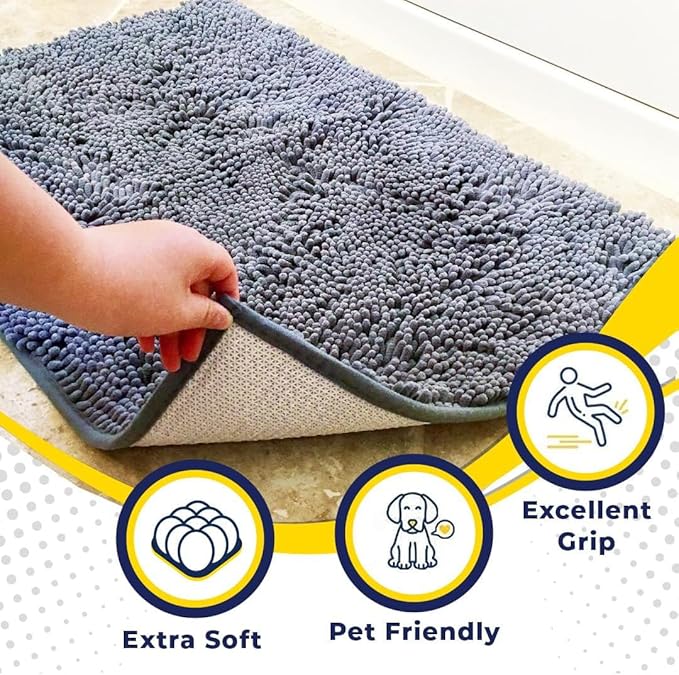 Muddy Mat® AS-SEEN-ON-TV Highly Absorbent Microfiber Door Mat and Pet Rug, Non Slip Thick Washable Area and Bath Mat Soft Chenille for Kitchen Bathroom Bedroom Indoor and Outdoor - Baby Blue 24"X60"