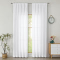 Simplebrand White Faux Linen Textured Semi Sheer Curtains 96 Inches Long 2 Panels Set, Light Filtering Soft Thick Farmhouse Curtains Window Treatment for Bedroom/Living Room/Dining Room, 50 x 96 Inch