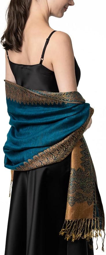 Achillea Big Paisley Pashmina Shawl Wrap for Women – Elegant Scarf for Weddings, Evening Dresses, Festivals & Daily Wear