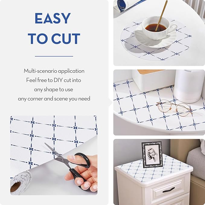 Drawer Shelf and Cabinet Liner, Thick Strong Grip,Shelf Liners Non-Adhesive Liners Protect Kitchen Cabinets and Cupboard, Bathroom Drawers,Under Sink Mat, 23.6IN X 10FT, Blue Stripe