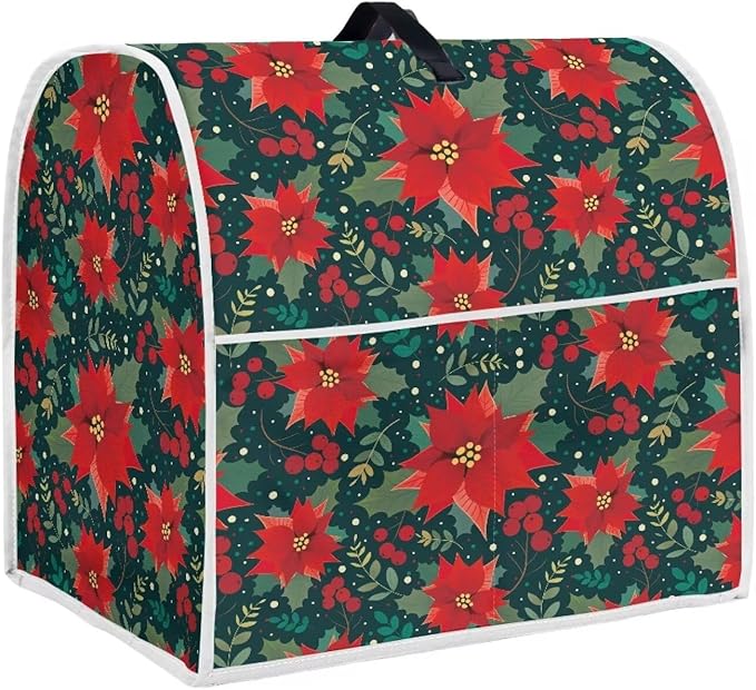 Christmas Stand Mixer Cover Dust Protective Poinsettia Stand Mixer Covers For Kitchen Aid 6-8 Quart Mixers Dustproof Cloth Cover for Small Appliance Protector Christmas Decoration