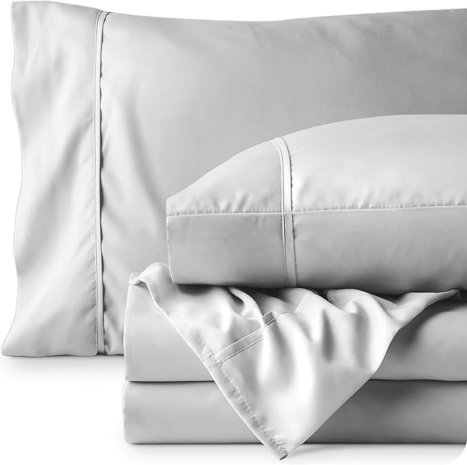Bare Home Queen Sheet Set - Luxury 1800 Ultra-Soft Microfiber - Double Brushed - Deep Pockets - Easy Fit - 4 Piece Set - Bedding Sheets & Pillowcases (Queen, Cloud Grey)