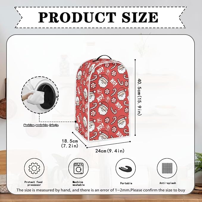Talayituse Santa Claus Candy Print Blender Dust Cover, Fingerprint Protection Cover for Stand Mixer or Coffee Machine, Christmas Decor Home Kitchen Appliance Covers for Stain Dust Resistant Supplies