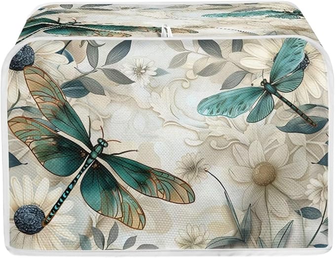 Dragonfly Daisy Toaster Cover 2 Slice Stain Resistant Bakeware Covers，Washable Kitchen Broiler Organizer Bag Fit for Most Standard Toasters, Machine Covers