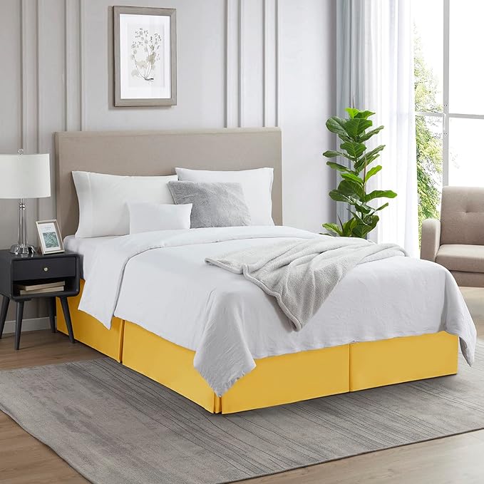 Nestl Yellow Bed Skirt King Size - King Bed Skirt 14 Inch Drop - Brushed Microfiber Bed Skirts - Hotel Quality Pleated Bed Skirt - Shrinkage & Fade Resistant
