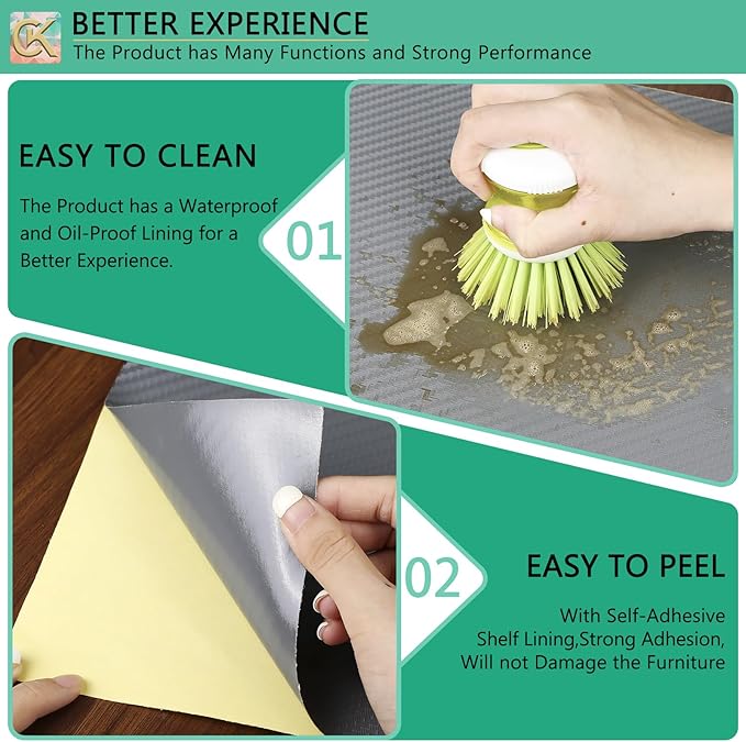 Self-Adhesive Shelf Liner Kitchen Liner, Waterproof Backed Paper Easy Peel and Stick Contact Liner Without Residue for Decor Your Desk Surface, Kitchen Countertops (Silver, 17.5 x 118.1 inches)
