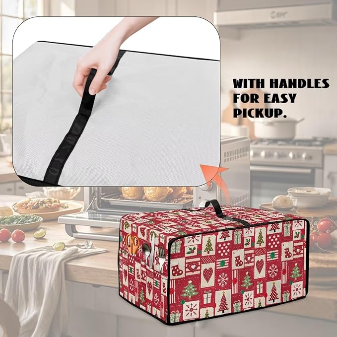 Christmas Decor Air Fryer Toaster Oven Dust Cover Washable Convection Oven Cover Stylish Kitchen Appliance Protector Decorations Countertop Accessories, S, Christmas Patchwork Print