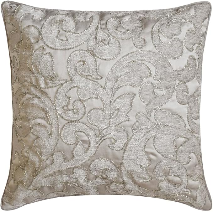 The HomeCentric King/Queen/Twin Silver Luxury King 90"x18" Bed Runner Without Pillow Cover, Abstract, Floral, Bead Hand Embroidery Bed Scarf on Jacquard Fabric - Ethereal Silver