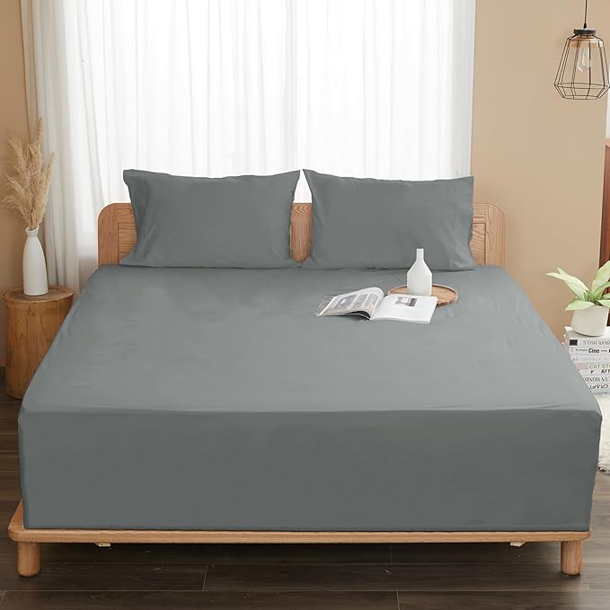 Sunflower California King Fitted Sheet, 1-Piece Extra Deep Pocket Fitted Bottom Sheet 22", 100% Cotton Sateen Soft Breathable, Ultimate Gray