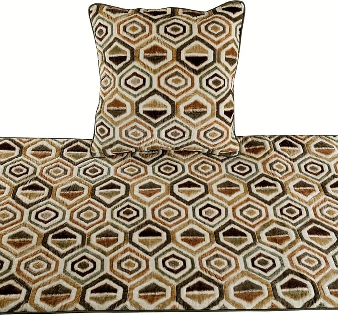 The HomeCentric Beige Bed Runner, King Size 90"x18" Decorative Bed Runner with 2 Matching Pillow Cover, Beige Velvet Bed Scarf in Quilted - Hex Element