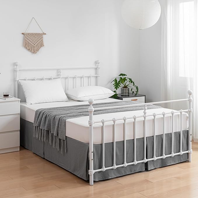 Bed Skirt King Size, Pleated Waffle Weave Bed Skirt with Split Corners, Tailored Dust Ruffle 18 Inch Drop Easy Fit, Machine Washable (Grey, King - 18" Drop)