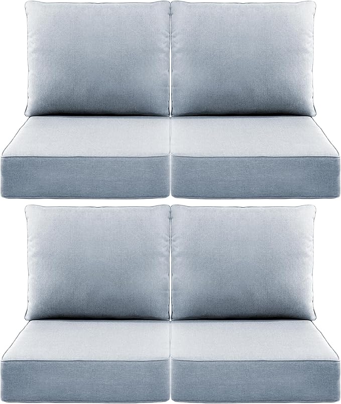 Luxury 6" Outdoor Cushions for Patio Furniture, 24x24x6" Thick Seat Cushion Set of 4, Fade Resistant Couch Chair Replacement Cushions High Density Wicker Chair Cushion w/ Removable Cover Baby Blue