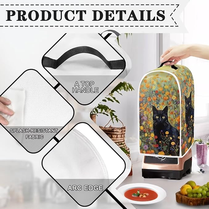 Talayituse Cat Flower Print Blender Cover Kitchen Appliance Covers Stand Mixer or Coffee Juice Machine Blender Dust Cover and Fingerprint Protection