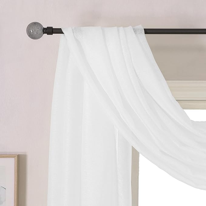 DONREN 144 Inches Long Window Scarf for Party - Luxury Soft Semi Sheer Scarf Valance for Wedding Arch (1 Panel,White,34 Inch Wide by 144 Inch Long)