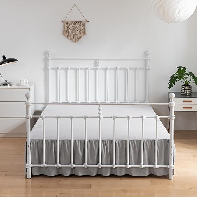 Bed Skirt Full Size Ruffled Bed Skirts with Split Corners, 16 Inch Drop Dust Ruffle Bed Skirt with Platform, Light Gray, Full - 16" Drop