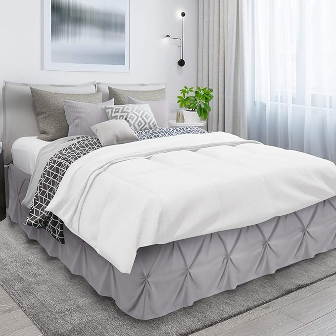 Nestl Grey Lavender Bed Skirt Cal King Size, Pinch Pleat Cal King Bed Skirt, 14" Inch Drop Cal King Bedskirt, Hotel Quality Grey Lavender Bed Skirts, Microfiber Grey Lavender Cal King Size Bed Skirt