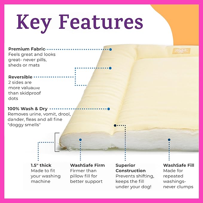 Pet Dreams Dog Crate Pad - Washable Kennel Mat, Crate Pads for Dog Cages, Non-Toxic, Flat Indoor Cat Bed, Fits iCrate 18, 24, 30, 36, 42, 48 Inches (Pink, Large, 36")