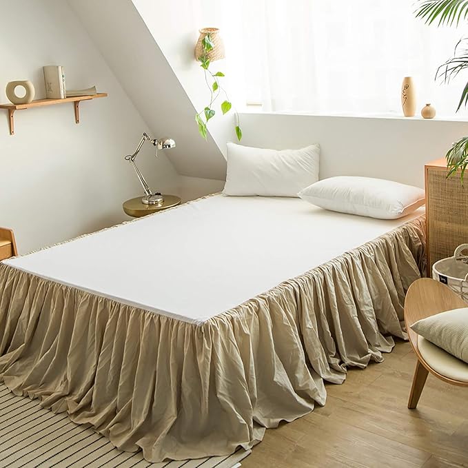 Simple&Opulence Belgian Linen Bed Skirt with Classic 14 inch Tailored Drop Dust Ruffle, Easy Fit Breathable Premium Natural Flax- Pleated Linen, Twin