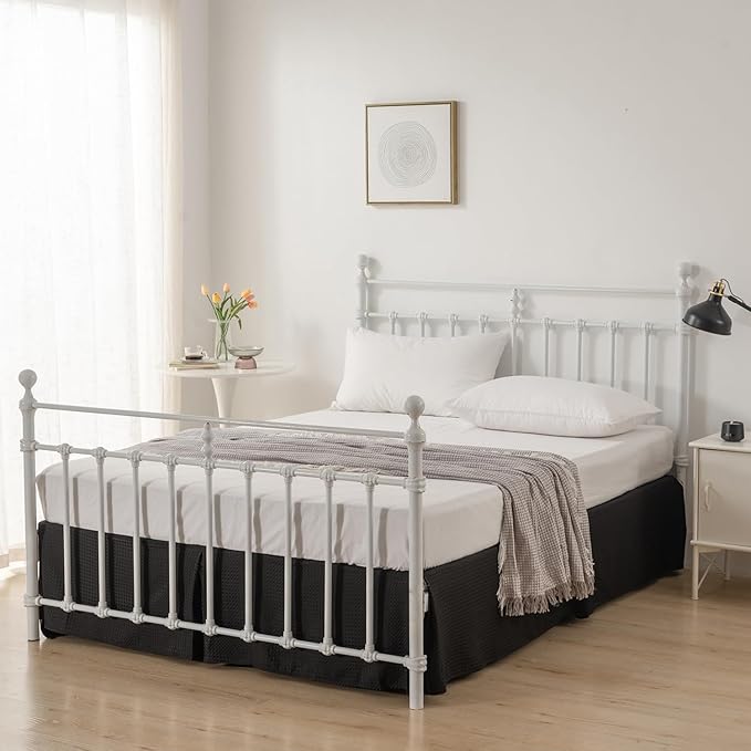 Full Bed Skirt - Bed Skirts 12 Inch Drop with Split Corners, Pleated Waffle Weave Bed Skirt, Tailored Dust Easy Fit, Machine Washable, Blcak, 12" Full