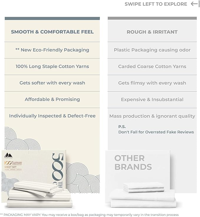Mayfair Linen 100% Cotton Striped Sheets King Size Bed Set - 500 Thread Count Damask Sheets King Size 4 PC Set (Beige Stripe), Soft, Cooling, Sateen Weave Hotel-Quality 16" Deep Pocket Bedsheet