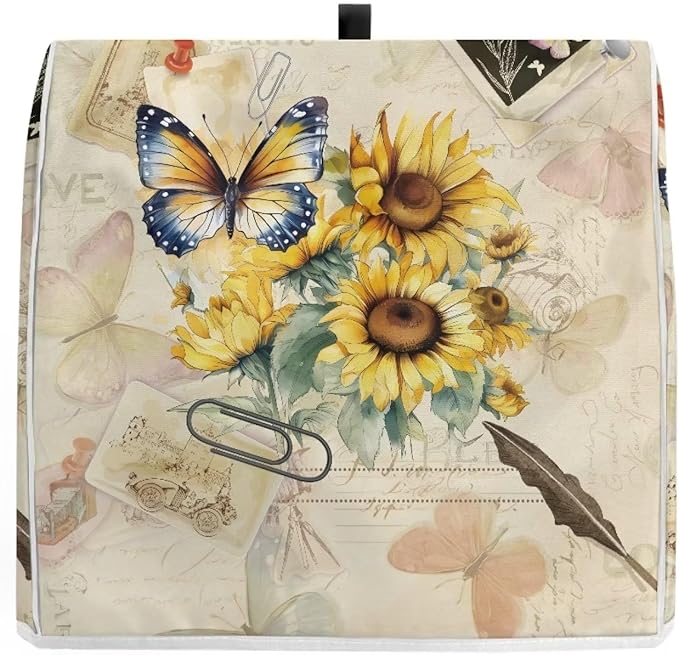 Sunflower Butterfly Stand Mixer Cover Compatible with 4.5-5 Quart Kitchen Aid Mixer, Washable Dustproof Covers Fit All Tilt Head & Bowl Lift Models Mixers, Easy to Clean