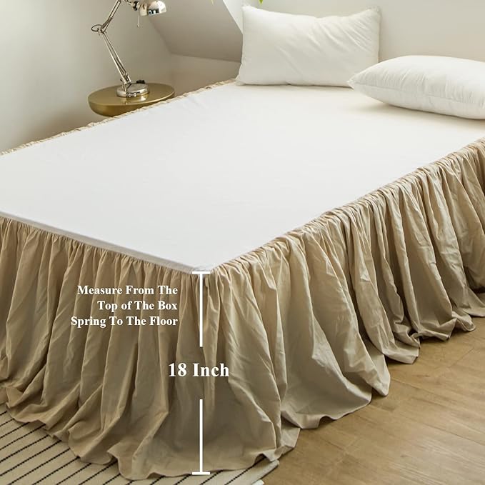 BISELINA French Linen Bed Skirt with Pleated Frills 18-Inch Tailored Drop Natural Flax Cotton Blend Dust Ruffle Soft Cozy Farmhouse Bedding (18" Full, Ruffle Linen)