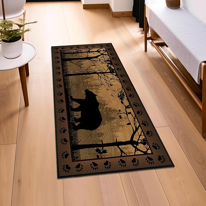 Vintage Runner Rug 2x4 Rugs for Entryway,Bear Country Cabin Wildlife Kitchen Rug Washable Indoor Door Mat Non Slip Accent Throw Rugs Rustic Area Carpet Runners for Hallway,Bedroom,Laundry Floor Carpet