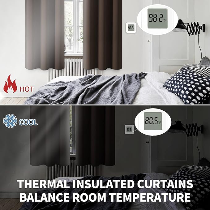 BGment Brown Blackout Curtains 63 Inches Long for Bedroom - Thermal Insulated Window Drapes with Rod Pocket Room Darkening for Living Room, 42 x 63 Inch, 2 Panels