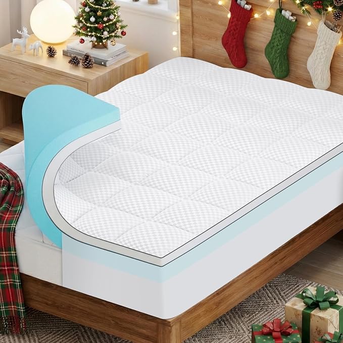 OLANLY Dual-Layer 4 Inch Twin XL Size Memory Foam Mattress Topper for College Dorm Room Essentials, 2 Inch Gel Memory Foam Topper, 2 Inch Cooling Pillow Top Mattress Pad Cover, White