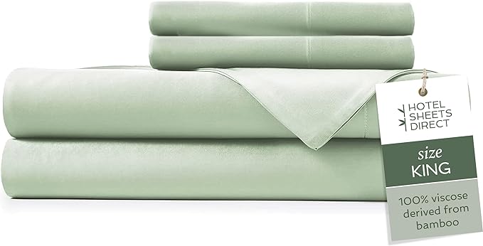 Hotel Sheets Direct 4 Piece Bed Sheet Set King Size, 100% Viscose Derived from Bamboo Sheets Set with 2 Pillowcases, Cooling & Breathable Luxury Bedding, Moisture-Wicking & Silky Soft, Light Green