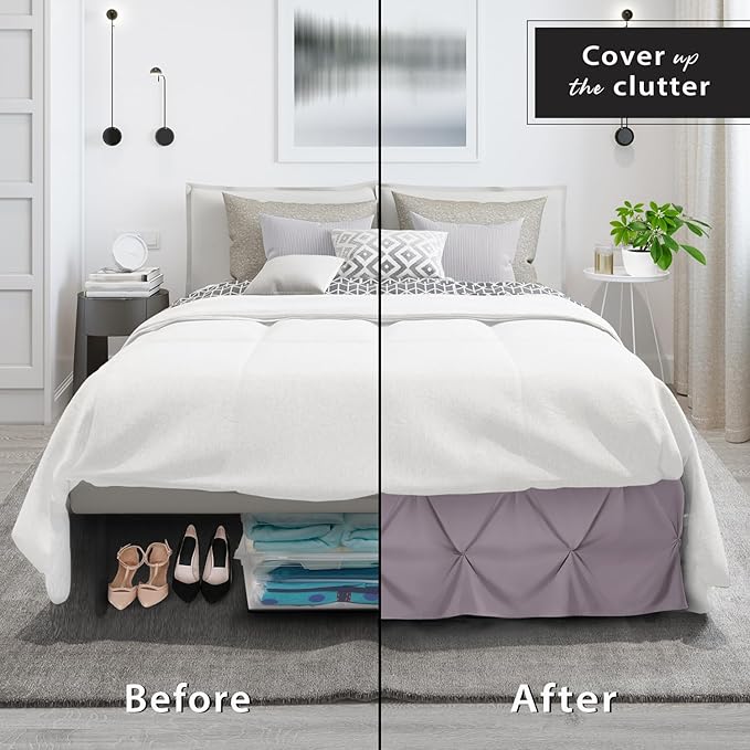 Nestl Dusty Purple Bed Skirt King Size, Pinch Pleat King Bed Skirt, 14" Inch Drop King Bedskirt, Hotel Quality Dusty Purple Bed Skirts, Microfiber Bedskirt for King Bed, Dusty Purple King Bed Skirt