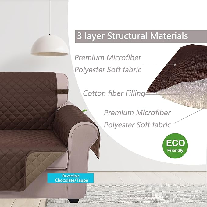U-NICE HOME Large Sofa Cover Reversible Couch Cover for Dogs with Elastic Straps Water Resistant Furniture Protector for Pets Couch Cover for 3 Cushion Couch (Oversized Sofa, Chocolate/Taupe)