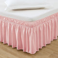 MEILA Wrap Around Bed Skirt Three Fabric Sides Elastic Dust Ruffled 24 Inch Tailored Drop,Easy to Install Fade Resistant-Pink, Twin/Full